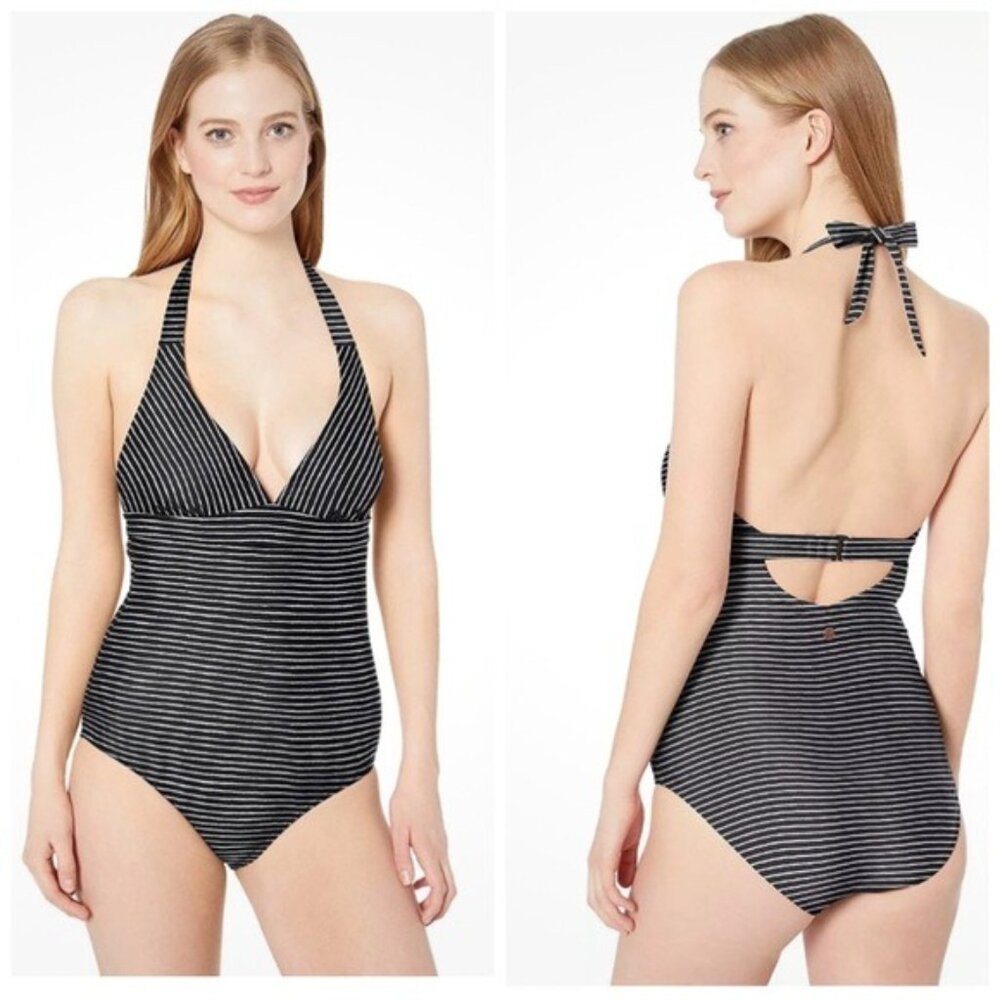 Prana Women's Halter Lahari One Piece Black & White Striped Swimsuit Size Small - Picture 1 of 9